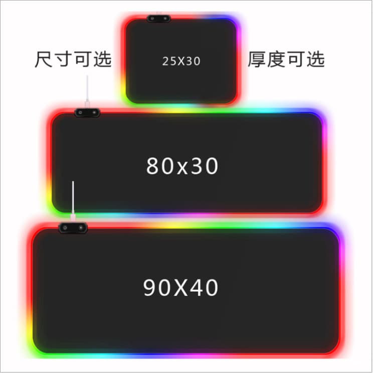 Large Size Gaming Mousepad RGB Keyboard Pad LED Lighted Cartoon Anime Anti-slip Rubber Fabric Single Side Customizable Logo