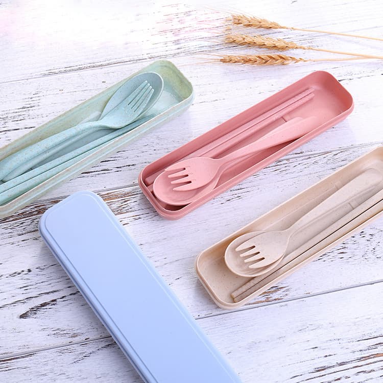 Wheat Straw Cutlery Fork Spoon Chopsticks Three-Piece Set Nordic Colors Kids Outdoor Travel Picnic Portable Utensil Set