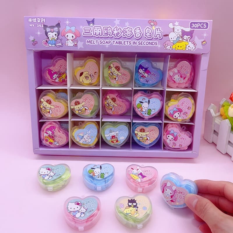 Cute cartoon disposable soap sheets, antibacterial for children and students, portable heart-shaped soap sheets