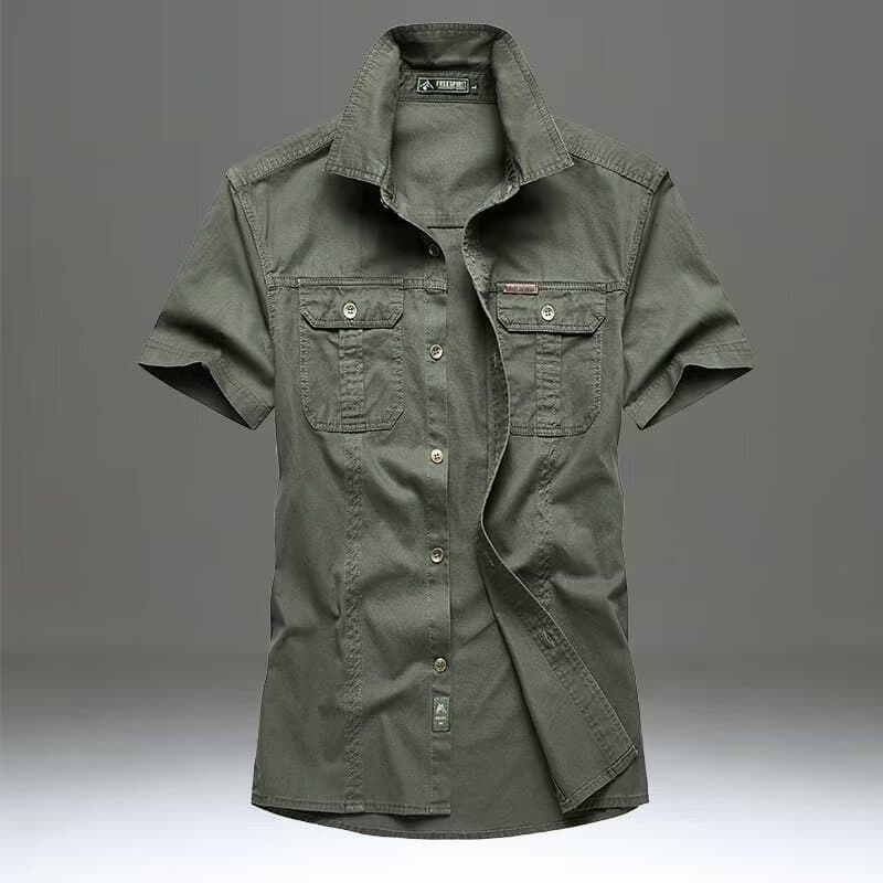 American Style Retro Workwear Short Sleeve Shirt Men Summer Large Size Casual Menswear Comfortable Breathable Cotton Top