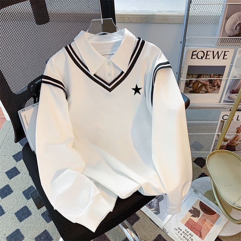 Minimalist Preppy Style Pullover Hoodie 2026 Spring Autumn Fashionable Faux Layered Long Sleeve Top for Men and Women