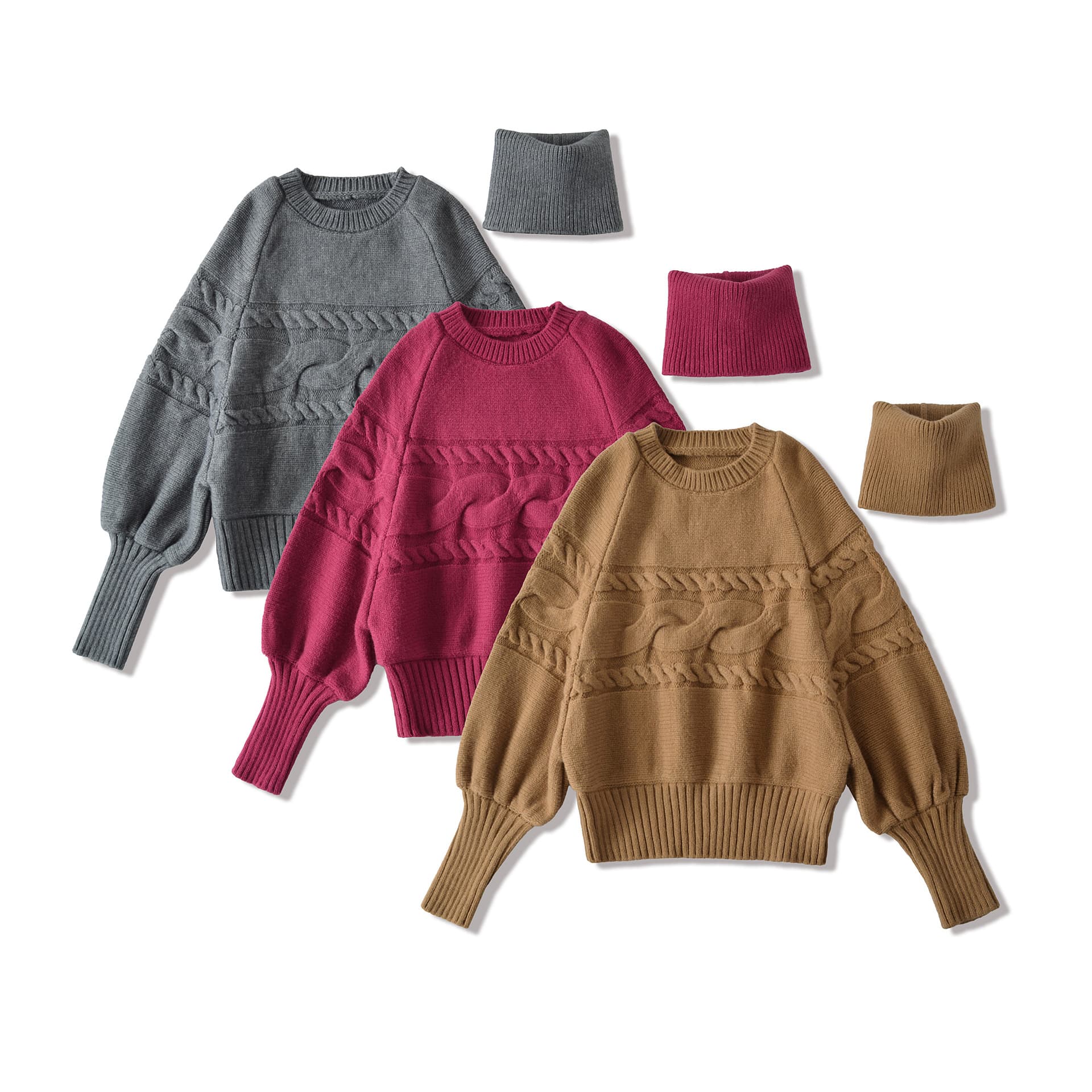 Vintage Style Loose High-Neck Sweater for Women with Detachable Scarf, Long Sleeve Pullover, Relaxed Knitwear