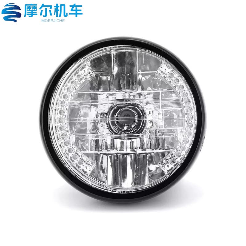 Vintage 7-Inch Motorcycle Headlight with Angel Eye Ring, High/Low Beam and Turn Signal Function for Harley