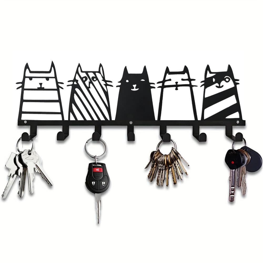 Iron Craft Cute Cat Decorative Hook 7-Hook Key Hook Rack Cross-border Hot Selling Exclusive
