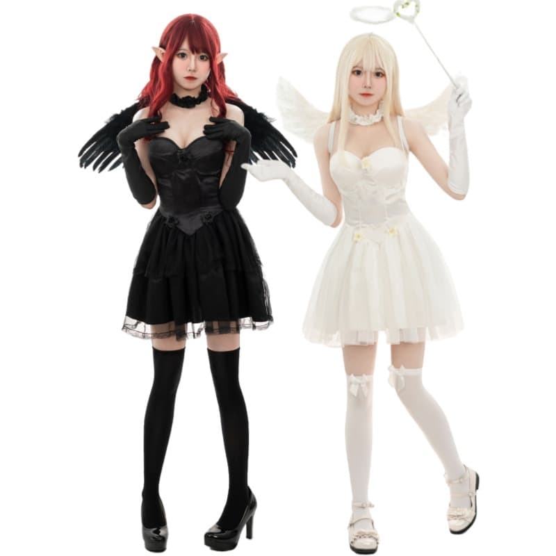 Halloween Angel Costume Angel Role-Play Performance Outfit Devil Costume Witch Costume with Angel Wings for Women