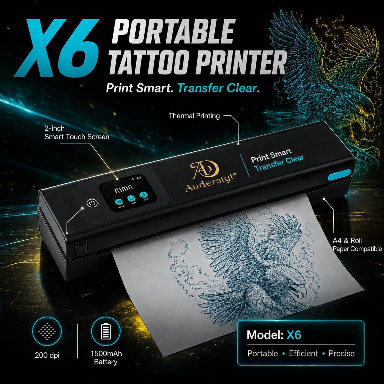 X6 Touch Screen Ultra-High-Definition Tattoo Thermal Printer with Cutting Teeth, Capable of Converting Matte Pattern Tattoo Transfer Machines