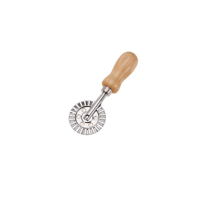 In Stock Zinc Alloy Pastry Dumpling Wrapper Edge Crimper Rolling Pizza Cutter with Oak Wood Handle