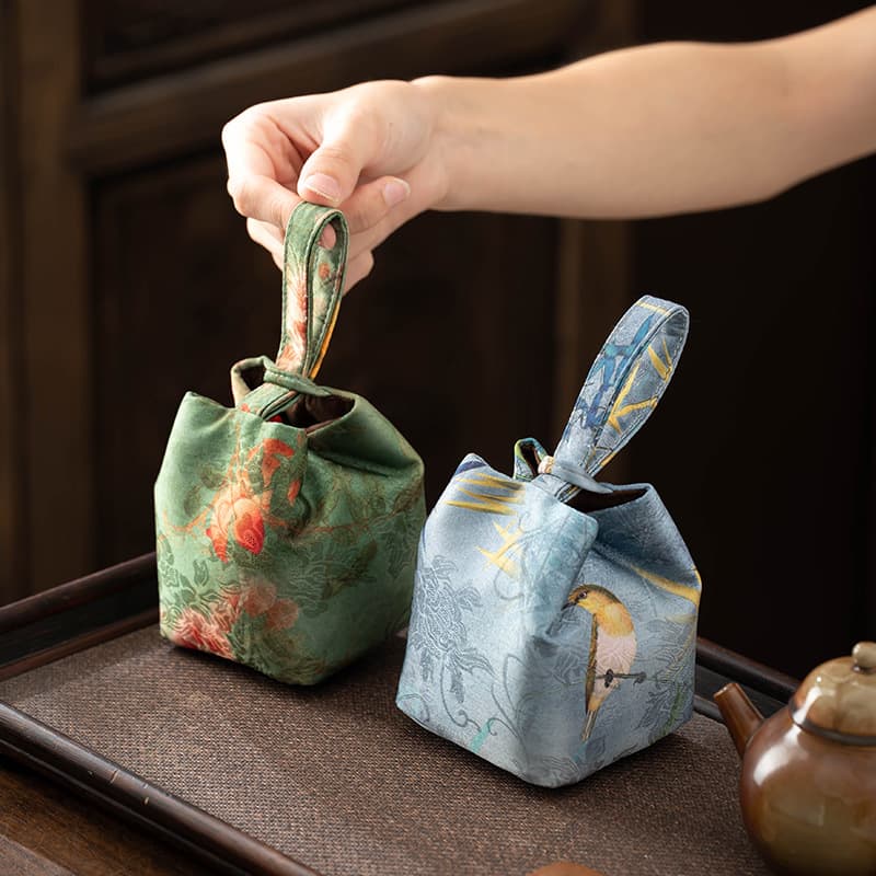 Chinese Brocade Teacup Storage Bag Master Cup Portable Teacup Storage Pouch Organizer Bag Kung Fu Travel Tea Set Accessory