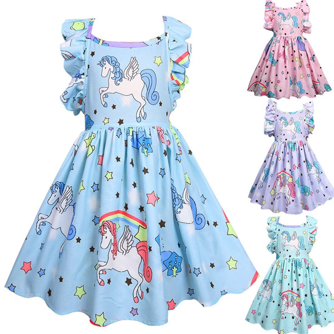 INS Popular Children's Dress Rose Unicorn Pink Middle Small Kids Casual Clothes Amazon Fast Selling Exclusive Brand Clothing