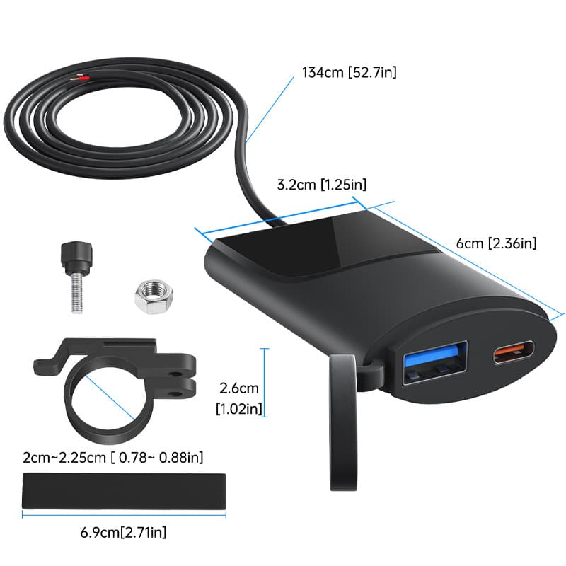 Ultra-Slim Car Phone Charger Fast Charging PD+USB Motorcycle QC3.0 Phone Charger Auto Shut Off When Fully Charged
