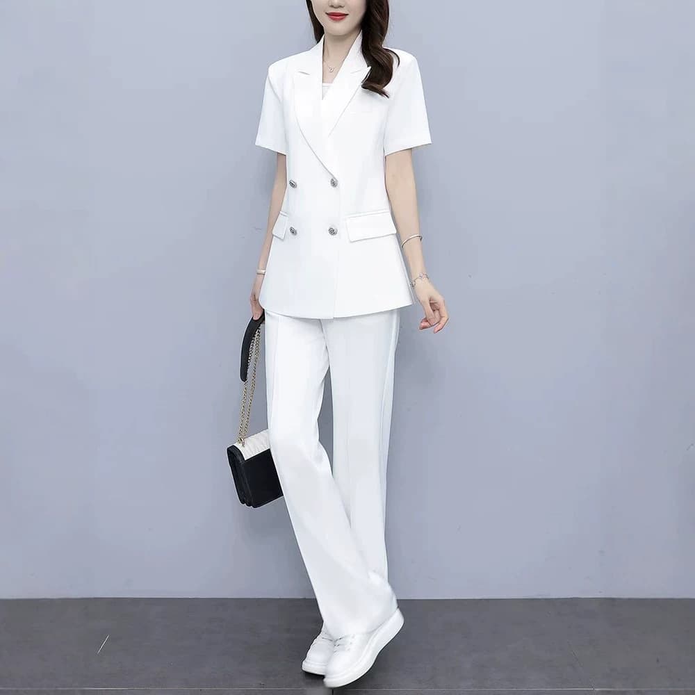 White Professional Commuter OL Suit Set Summer Thin Trendy 2026 Wide-Leg Pants Fashion High-End Business Blazer