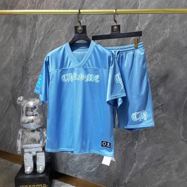 Cross-Border Trendy Brand Authentic Version 26SS New Chrome Hearts T-Shirt with Sanskrit Print, Round Neck T-Shirt, Floral Arm Ice Hockey Suit Set