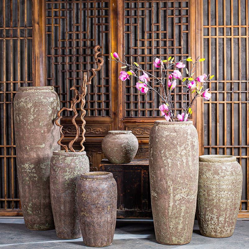 Large Standing Ceramic Flower Vase Retro Pottery Style Outdoor Indoor Decorative Flower Holder for Hydroponics And Soil Cultivation