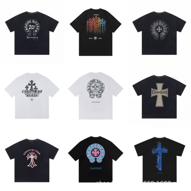 25 cross-border correct version of Chrome Hearts cross Sanskrit printed short-sleeved T-shirt for men and women cross-border batch