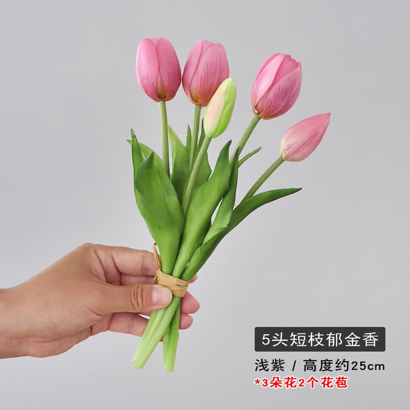 5-Head Tulip Artificial Bouquet Home Decor Ins Style Soft Rubber Tulip Fake Flowers Tulip Artificial Flowers