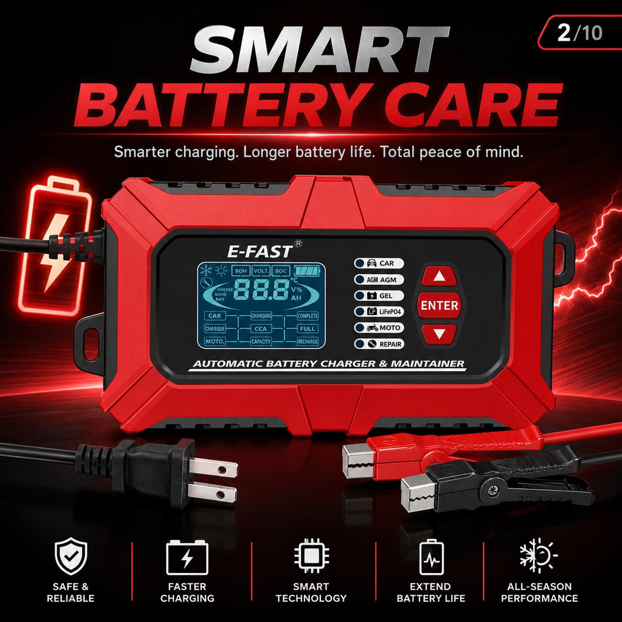 Battery Tester Analyzer 12V 6A LiFePO4 Motorcycle Lead-Acid Car Battery Charger