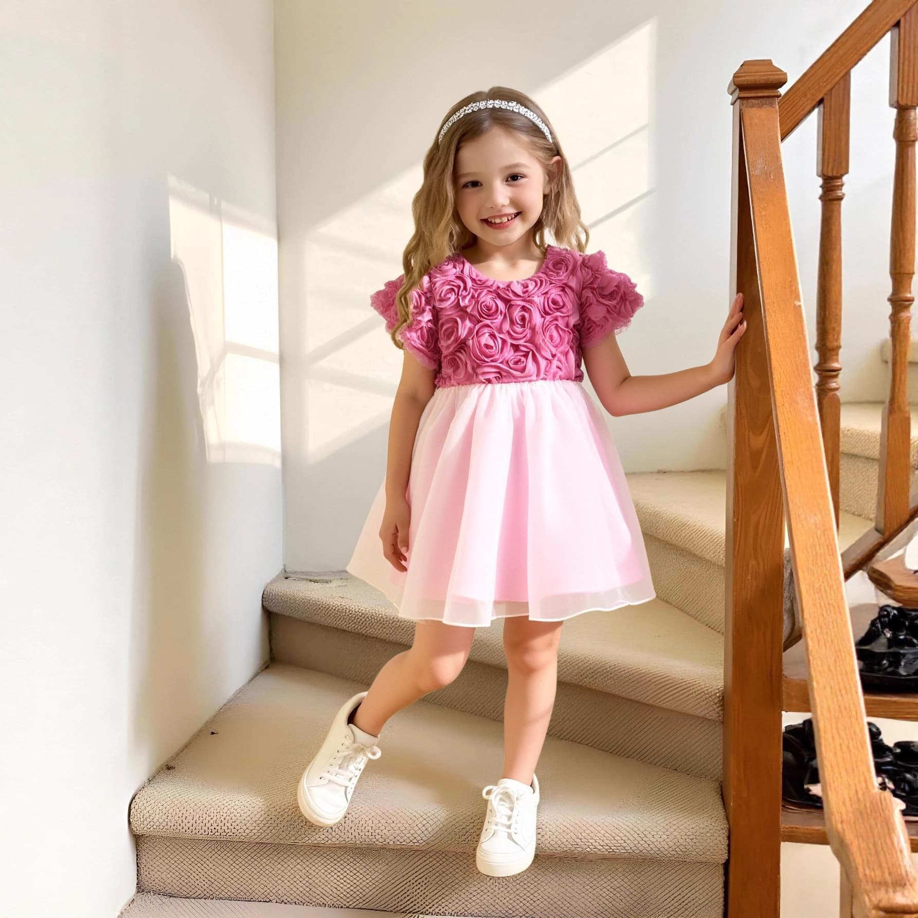 New Children's Dress for Girls with 3D Floral Embroidery, Princess Dress for Cross-Border AliExpress Trade