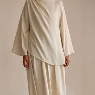 2026 Spring European and American Amazon Cross-border Satin Half High Neck Draped Flounce Sleeve Irregular Hem Long Skirt