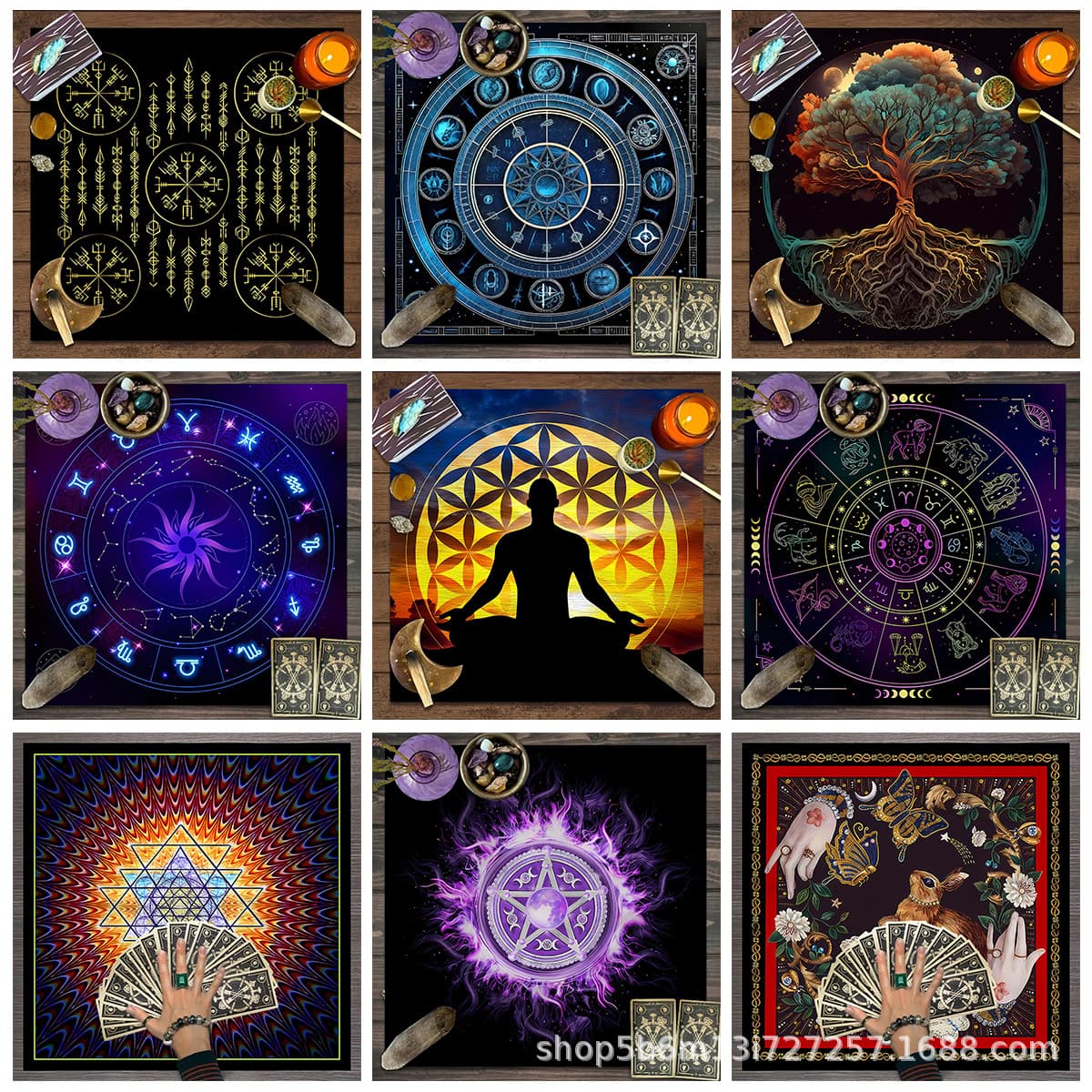 Tarot Card Tablecloth Geometric Pattern Starry Sky Tablecloth Card Game Decorative Cloth Mysterious Starry Sky Moon Phase Decorative Tablecloth