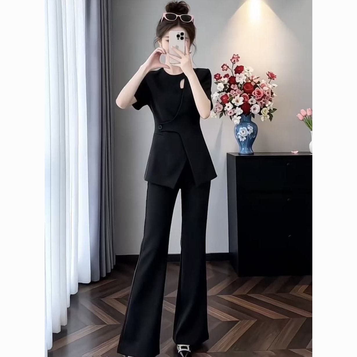 Urban Melody 2026 Summer New Style Slim Flared Pants Premium Black Quiet Luxurious Style Suit Pants