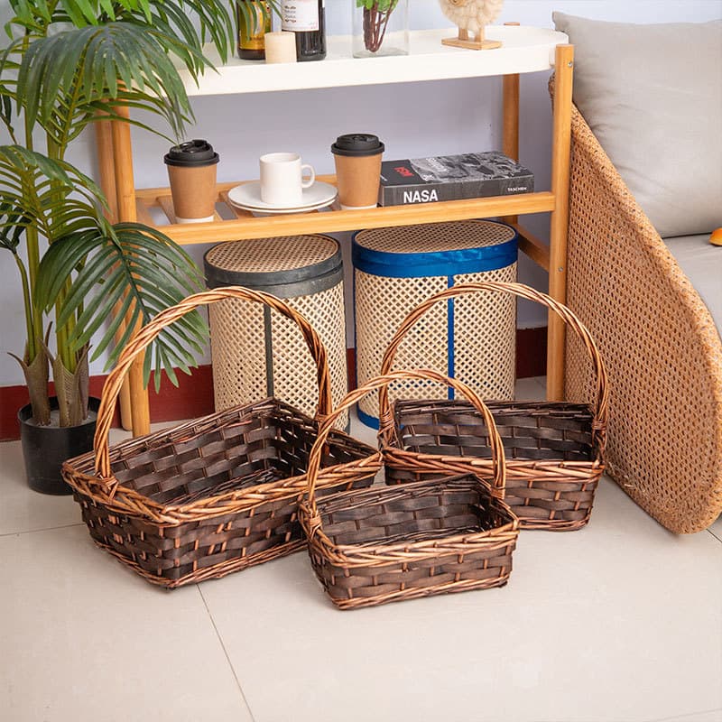 Customized cross-border hot-selling set of three polished rectangular Italian baskets, Nordic style willow woven handmade handbag.
