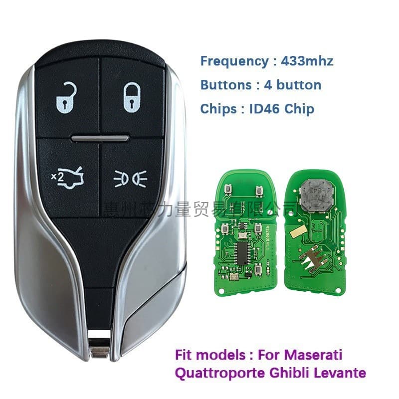 Compatible with Maserati 4-Button Smart Key 433MHz 46 Chip FCC ID M3N7393490
