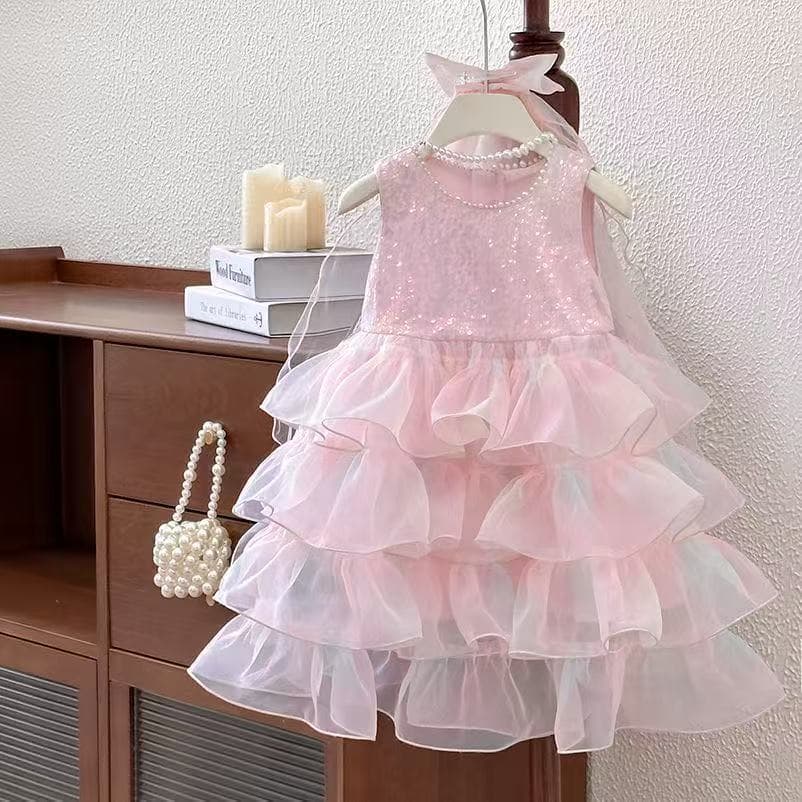 Beautiful Girls Mermaid Princess Dress Summer 2026 New High-End Stylish Sequins Birthday Gown Cake Skirt