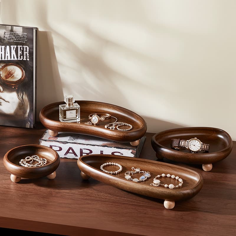 Japanese acacia wood tray with base solid wood breakfast tray afternoon tea dessert tray snacks light luxury storage tea tray