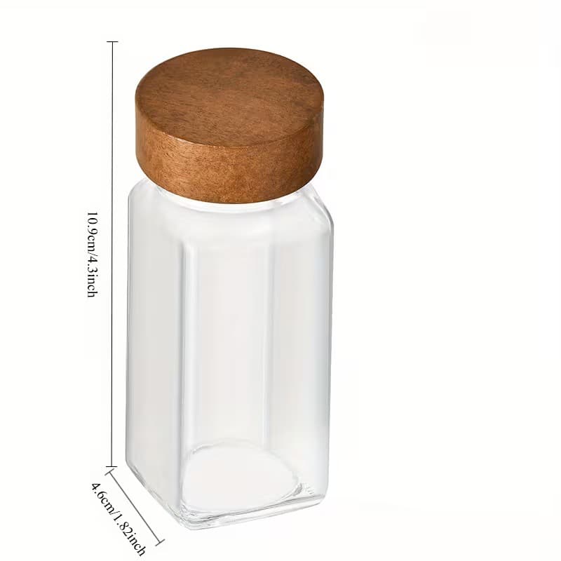 Amazon 120ml Square Seasoning Jar 4oz Acacia Wood Seasoning Bottle Shaker Jar Cross-border Combo Glass Bottle