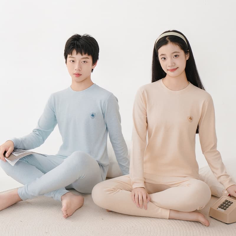 Teenagers' Autumn and Winter Mid-Collar Large Children's Colorful Cotton Thermal Underwear Set for Boys, Middle and High School Students, Soft Velvet Autumn Clothes and Long Pants for Women