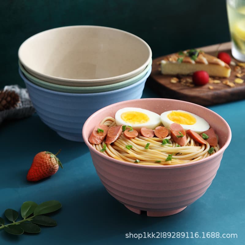 Wheat Straw Bowl, Home Plastic Bowl, Thickened Drop-Resistant Round Soup Bowl, Ramen Bowl, Student Dormitory Instant Noodle Bowl, Tableware