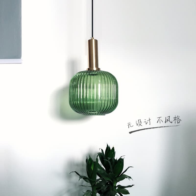 American Retro Glass Pendant Light Creative Simple Dining Room Bedroom Bar Balcony Cafe Study Dark Green Pendant Light