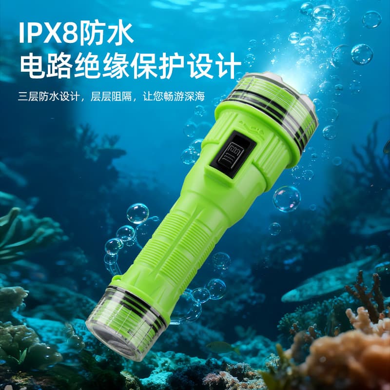 Cross-Border Ipx8 Waterproof Diving Underwater Fish Catching Bright Flashlight Rechargeable Long-Life Head-Mounted Lighting Batch