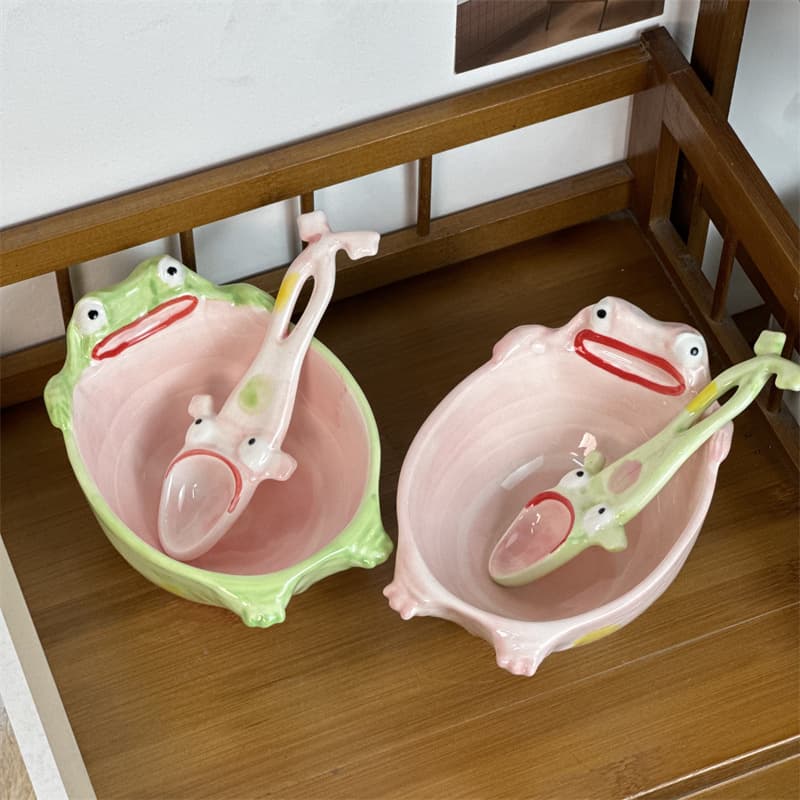 Abstract Funny Frog Ceramic Bowl, Large Capacity, High Appearance, Rice Bowl, Soup Bowl, Fruit Salad Bowl, Birthday Gift