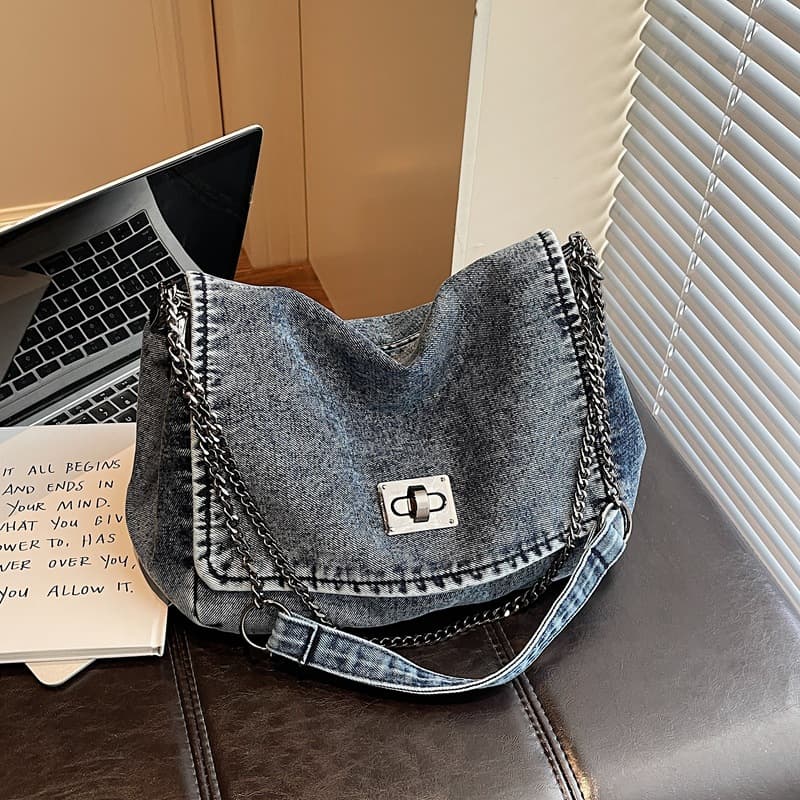 Cross-border Fashion Denim Bag for Women Spring Summer New Style Chain Bag Large Capacity Tote Bag Shoulder Crossbody Bag