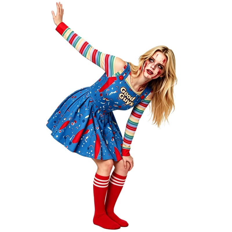 Cross-border New Ghost Baby Return to Soul 2 Chucky Cosplay Cos Dress Blue Ladies Halloween Costume in Stock