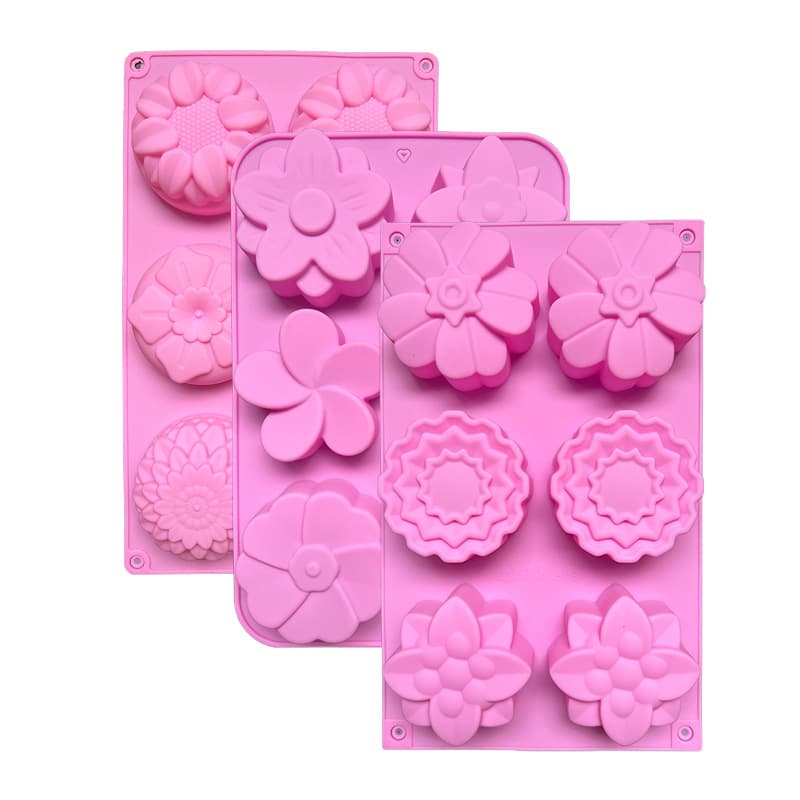 6-Cavity Silicone Flower Shape Cake Mold, 3 Styles of Gummy Shape Decor, Ice Cube Tray, DIY Soap Mold