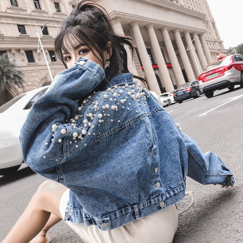 Embroidered Denim Jacket for Women, Korean Loose Fit Student Jacket, Petite Women's Top, Spring Autumn New Trend
