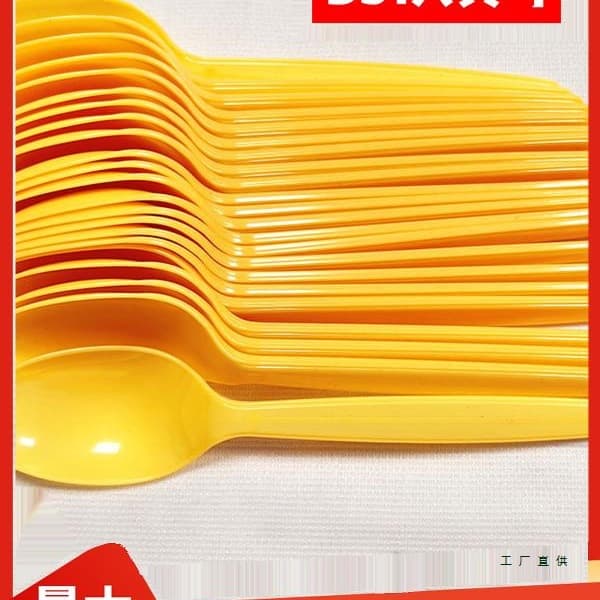 Factory Direct Sales Thickened Disposable Plastic Rhubarb Spoon Food Grade Cake Dessert Spoon Takeaway Packaging Stall Spoon
