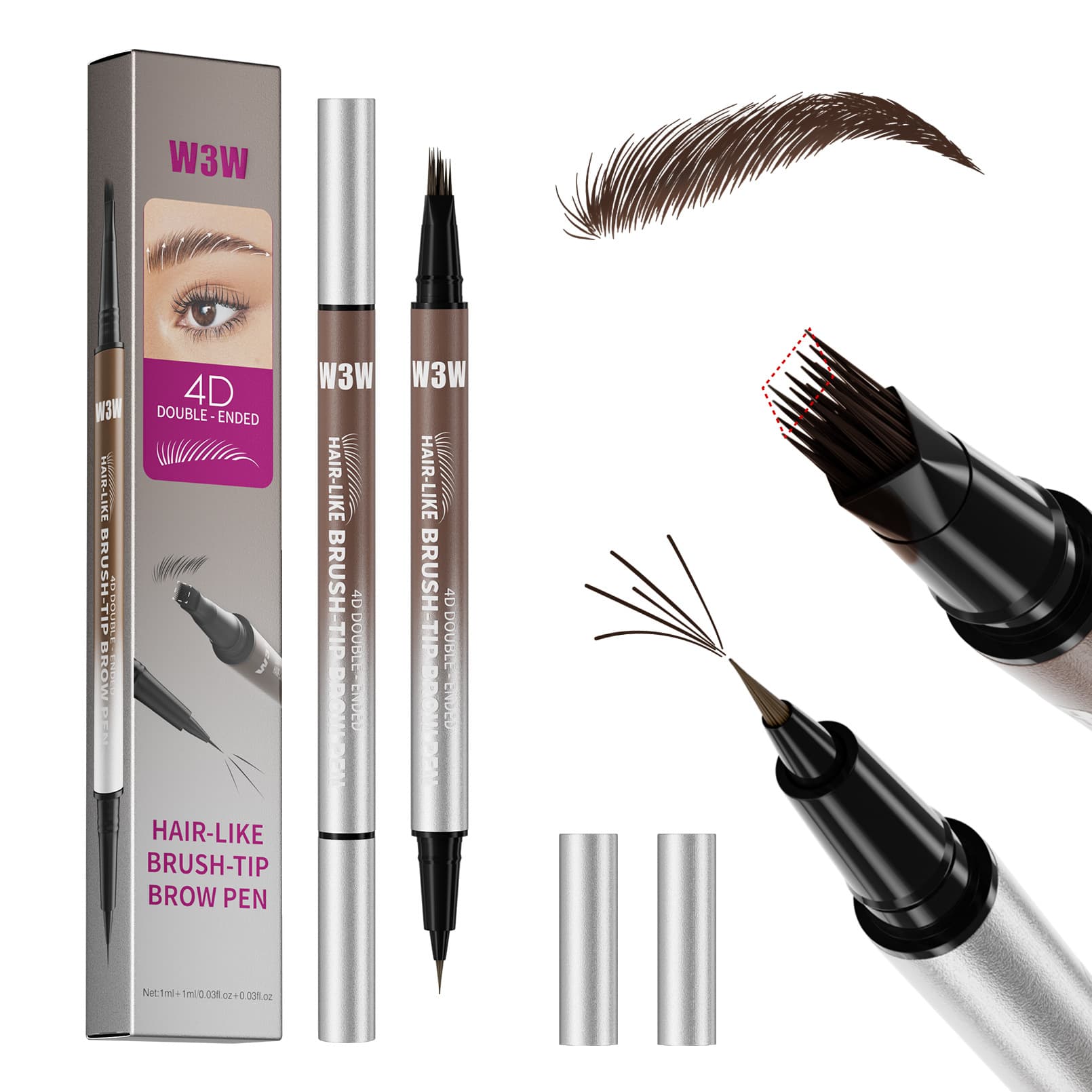 W3W Cross-border Hot Selling Natural Wild Eyebrow Dual-ended Eyebrow Pencil Waterproof Sweat-resistant Smudge-proof Multi-pronged Brush Liquid Eyebrow Pencil