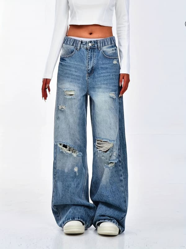 L 11211 Baggy Distressed Denim Jeans