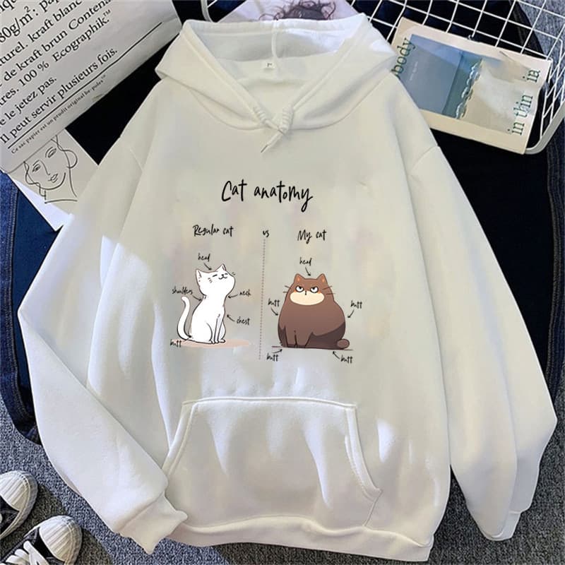 Cat Anatomy Funny Hoodies for Women Big Size_yythkg black white