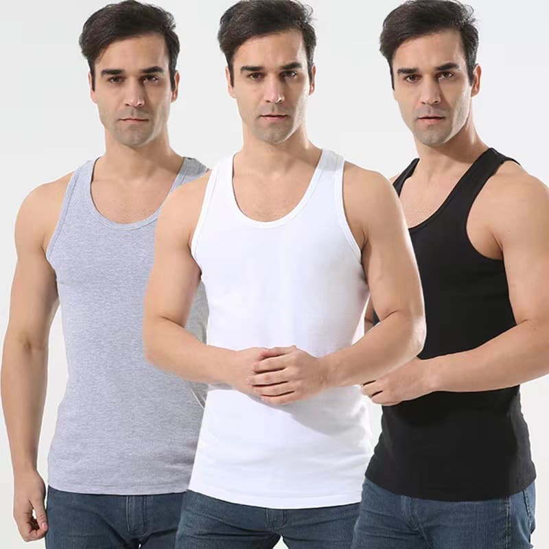 Factory Direct Summer Slim Thin Men's Polyester Sleeveless Undershirt Fine Ribbed Vest Wholesale