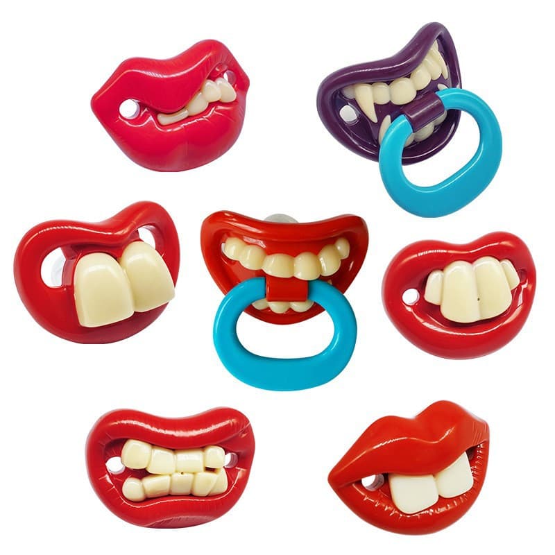 Funny Creative Baby Pacifier, Novelty Mustache and Lips Design, Thumb-Style Pacifier for Infants, In Stock