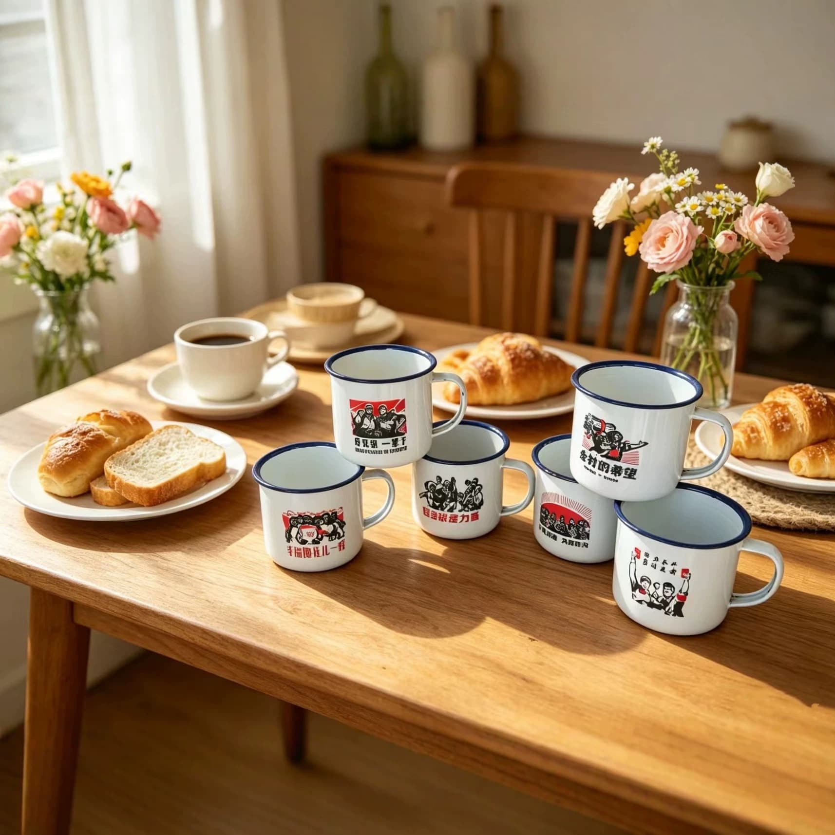 Vintage Retro Enamel Cup Nostalgic Enamel Mug Classic Mug with Lid Cadre Water Cup Slogan Style Customizable