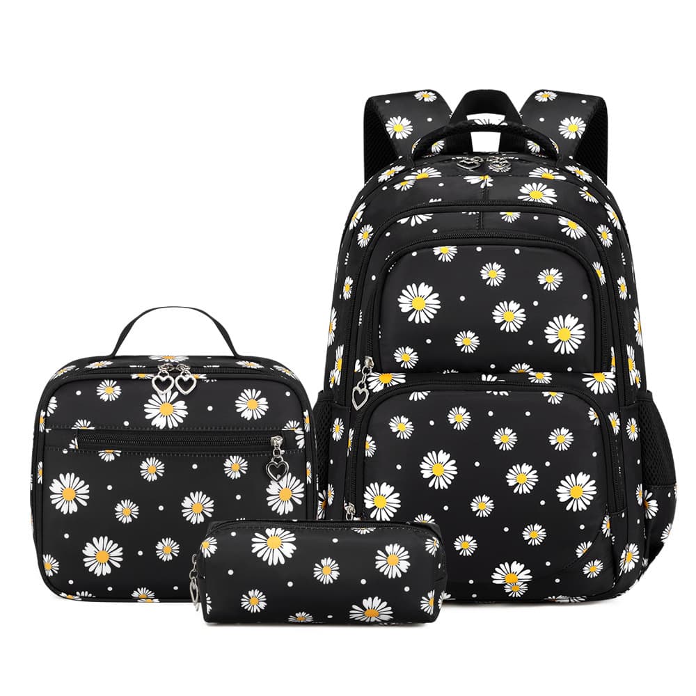 In Stock Cross-Border 2025 Best-Selling Elementary School Student Daisy Three-Piece Set Backpack, Large Capacity, Water-Resistant Daisy Print Backpack