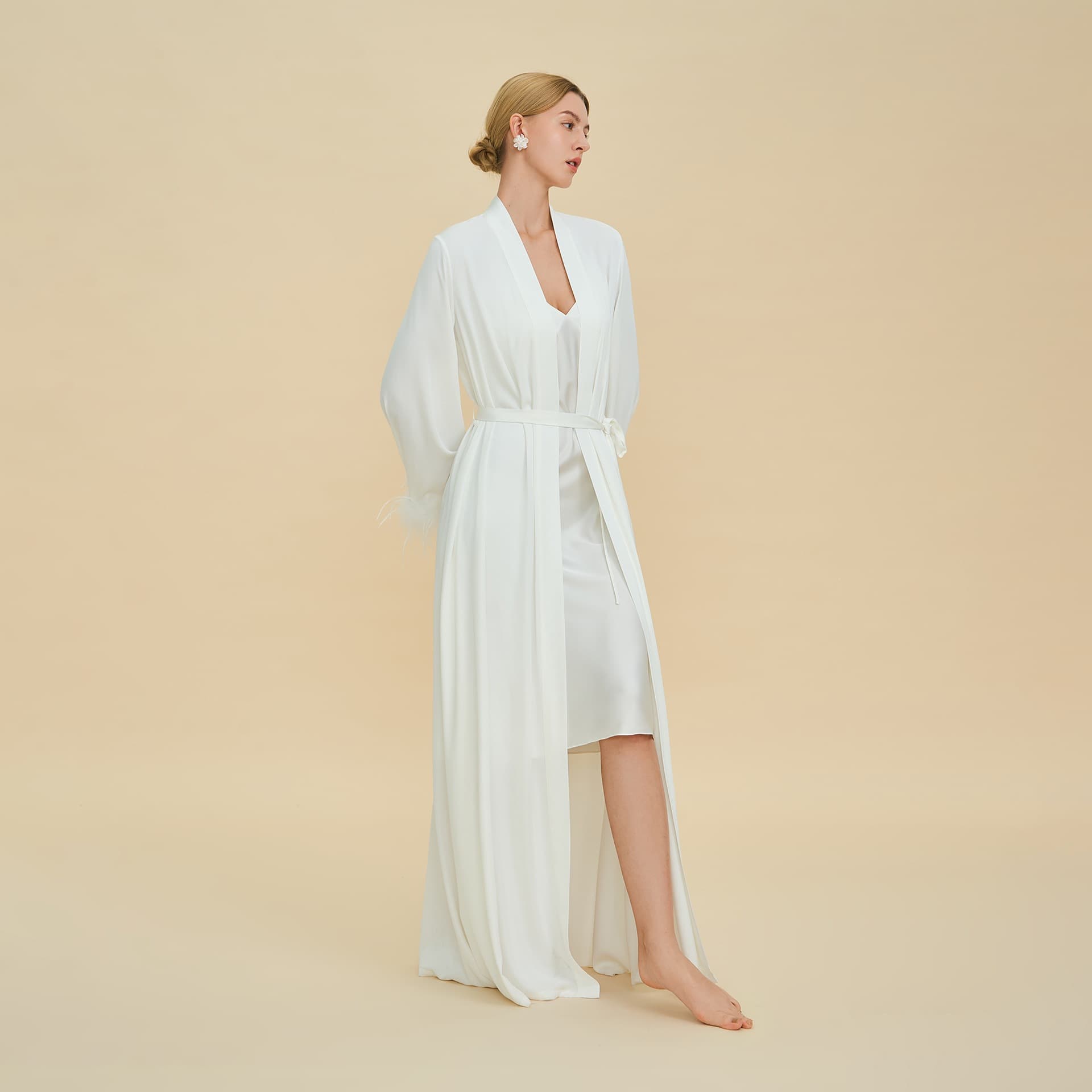 Hot-selling Women's Robe with Detachable Feathers, Luxury Long Bathrobe, Premium Feel, Russian PJs