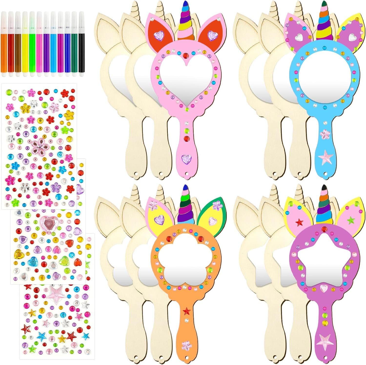 Wooden white embryo mirror DIY makeup mirror painted set cartoon unicorn coloring handheld mirror princess mirror set