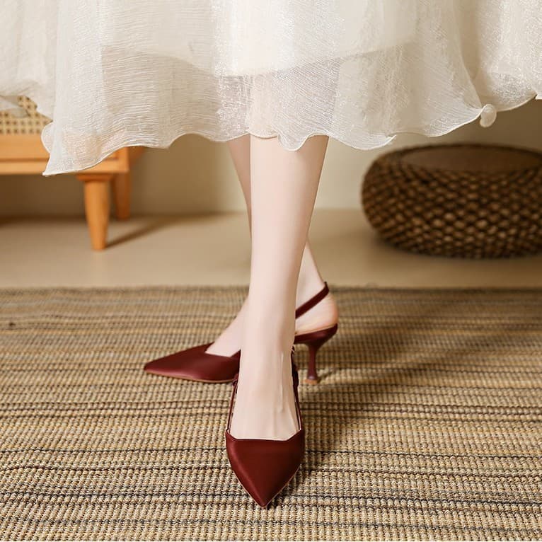 Sheepskin High Heel Sandals with Buckle Design Women's Footwear Summer Suitable for Skirts Korean Style Low Cut Slip-On Shoes