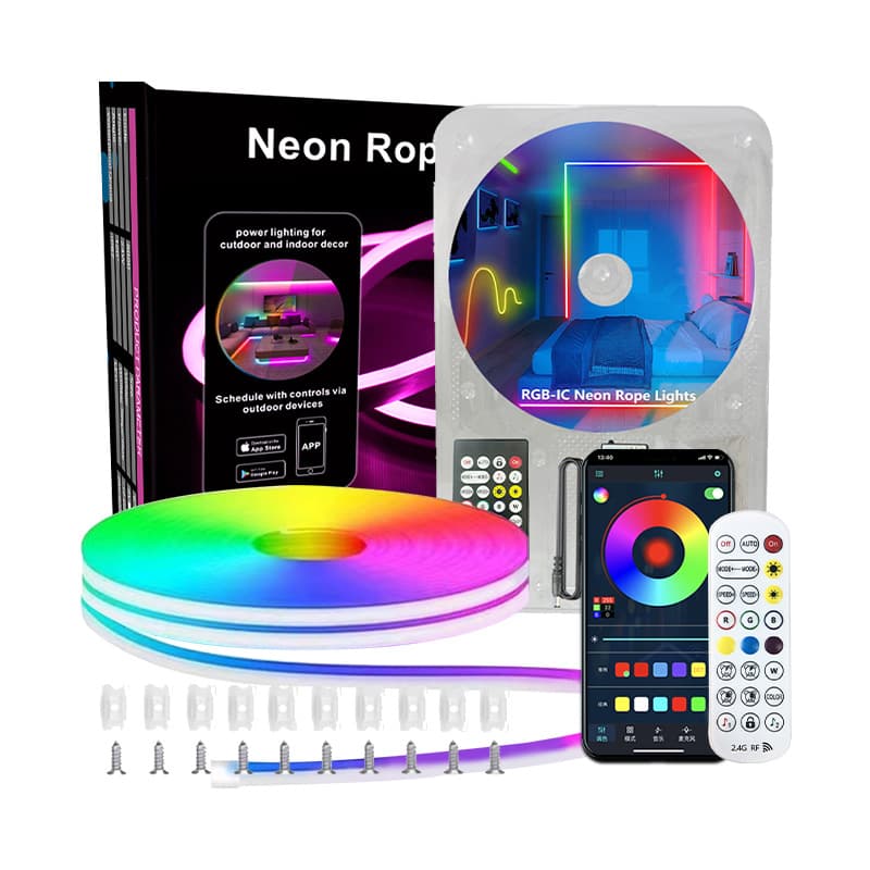 Bluetooth Voice Control Colorful Neon Light DIY Running Water Ambient RGB Silicone Light Strip 30m Cross-Border Stock